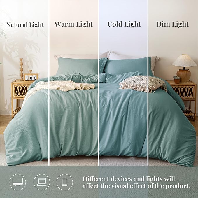 MILDLY Super Soft Duvet Cover 2pcs - 100% Washed Microfiber Grayish Teal Twin/Twin XL Comforter Cover Set with Zipper Closure & Corner Ties (No Comforter)