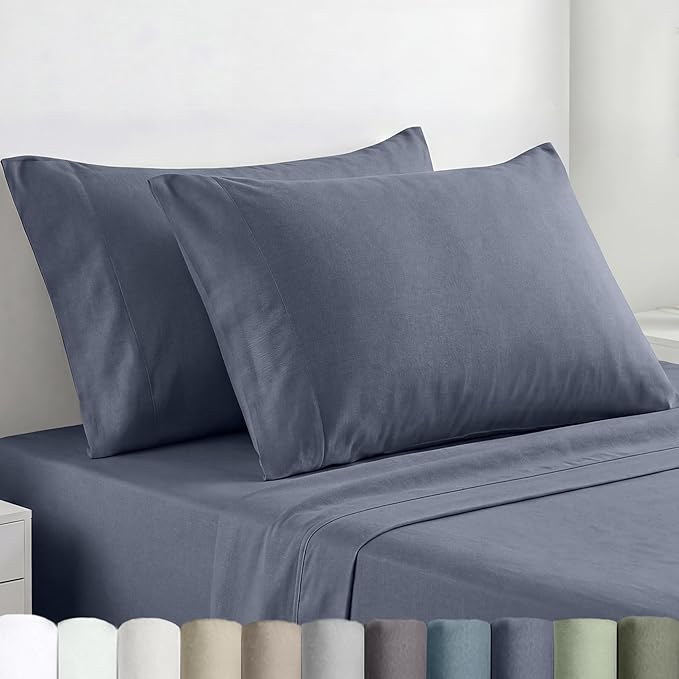 California Design Den 100% Egyptian Cotton Pillow Cases King Size Set of 2 - Crisp Percale Feel, Soft & Breathable Pillow Cases Set - Mineral Blue (Grey Tone)