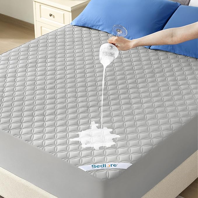 BEDLORE Waterproof Mattress Protector, Noiseless Queen Size Mattress Pad with Deep Pocket Fitted Up to 6-18 inches, Soft Breathable Dirt-Proof Bed Mattress Cover Washable Bedroom, Hotel (Light Gray)