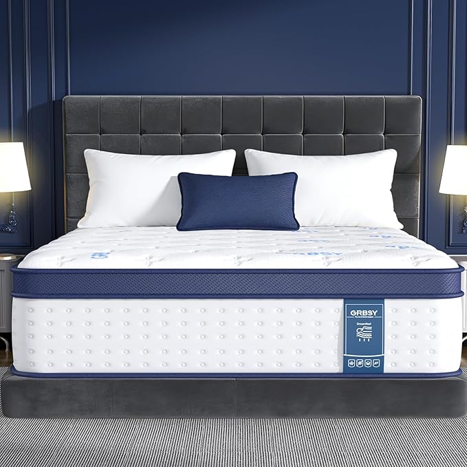 14 Inch Queen Mattress, Upgraded 7-Zoned Support Hybrid Queen Size Mattress In A Box with Cooling Gel Memory Foam & Pocket Coils for Back Pain Relief, Assembled in USA, Motion Isolation, Medium Firm