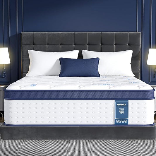 14 Inch Queen Mattress, Upgraded 7-Zoned Support Hybrid Queen Size Mattress In A Box with Cooling Gel Memory Foam & Pocket Coils for Back Pain Relief, Assembled in USA, Motion Isolation, Medium Firm