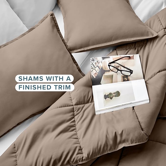 Bare Home Comforter Set - Queen Size - Ultra-Soft - Goose Down Alternative - Premium 1800 Series - All Season Warmth (Queen, Taupe)