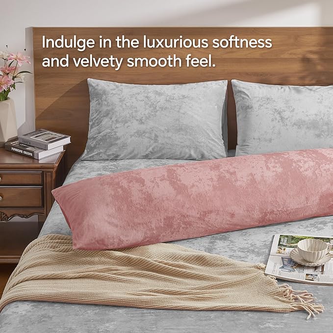 BEDELITE Velvet Body Pillow Cover with Zipper, Soft and Plush 20x54 Long Pillow Case, Velvety Smooth and Cozy Body Pillow Pillowcase for Bedroom and Couch, for All Seasons(Dusty Pink)