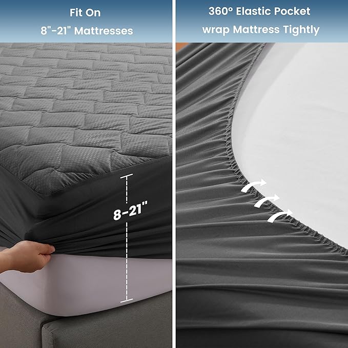 SLEEP ZONE Waterproof Mattress Protector Pad Twin XL Machine Washable, Breathable Mattress Topper with Deep Pockets, All-Season Use, Hotel Quality (Twin XL, Grey)
