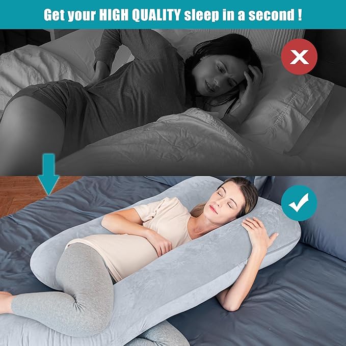 Cute Castle Pregnancy Pillows, Soft U-Shape Maternity Pillow with Removable Cover - Full Body Pillows for Adults Sleeping - Pregnancy Must Haves - Jumbo 57 Inch - Light Grey