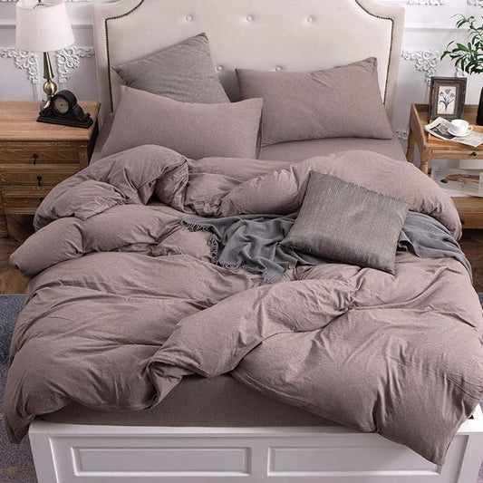 PURE ERA Jersey Knit Duvet Cover Set 100% T-Shirt Cotton Super Soft Comfy 3pc Bedding Set with Zipper Closure (Heather Brown, King)