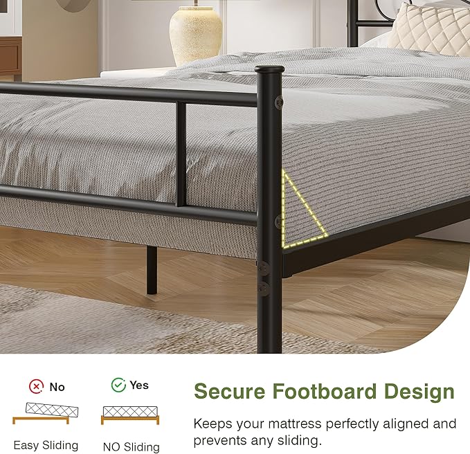 VECELO Metal Platform Bed Frame with Headboard & Footboard, Steel Slats Mattress Foundation, No Box Spring Needed, Twin, Matte Black