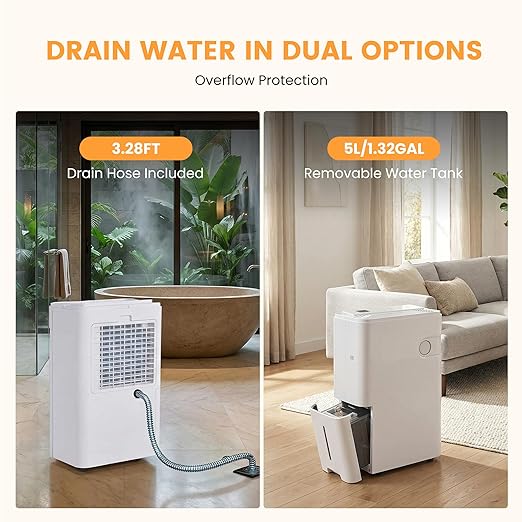 80Pints Dehumidifier with Drain Hose, 5,500 Sq.Ft Dehumidifier for Basement, 5L/1.32 Gallon Tank, Energy Star Cert. 42dB, Humidity Display Ring, Humidity Remover for Home, Bedroom & Bathroom