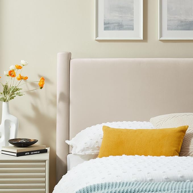 Modway Rael Twin Upholstered Headboard with Pillars in Alabaster – Velvet Headboard – Stain-Resistant Performance Velvet Headboard for Twin Beds