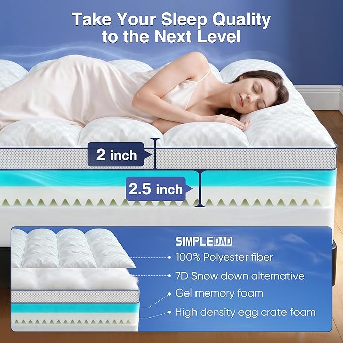 Full Size Mattress Topper, 4.5 Inch Memory Foam Mattress Topper for Back Pain & Pressure Relief, 2.5" Cooling Memory Foam Soft and Supportive + 2" Pillow Top Mattress Pad Cover, with 8-21" Deep Pocket