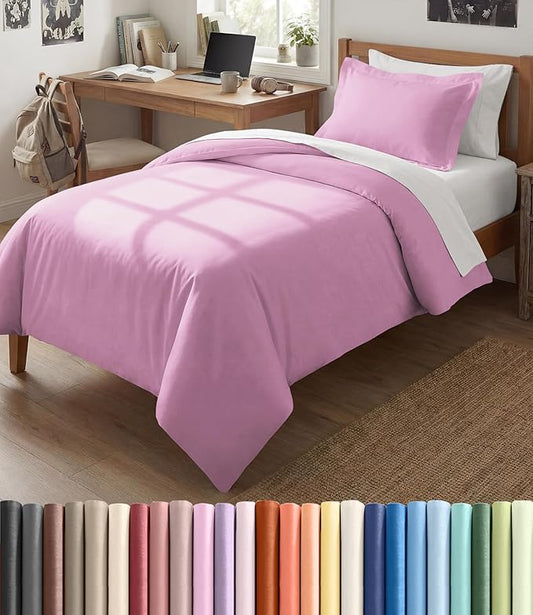 Duvet Cover Twin/Twin XL Size Set - Extra Soft Twin/Twin XL Duvet Cover 68" x 90" with 1 Pillow Sham - Hotel Luxury, Easy Care, Fade Free w/ Zipper Closures & Ties - Comfy & Breathable (Light Pink)