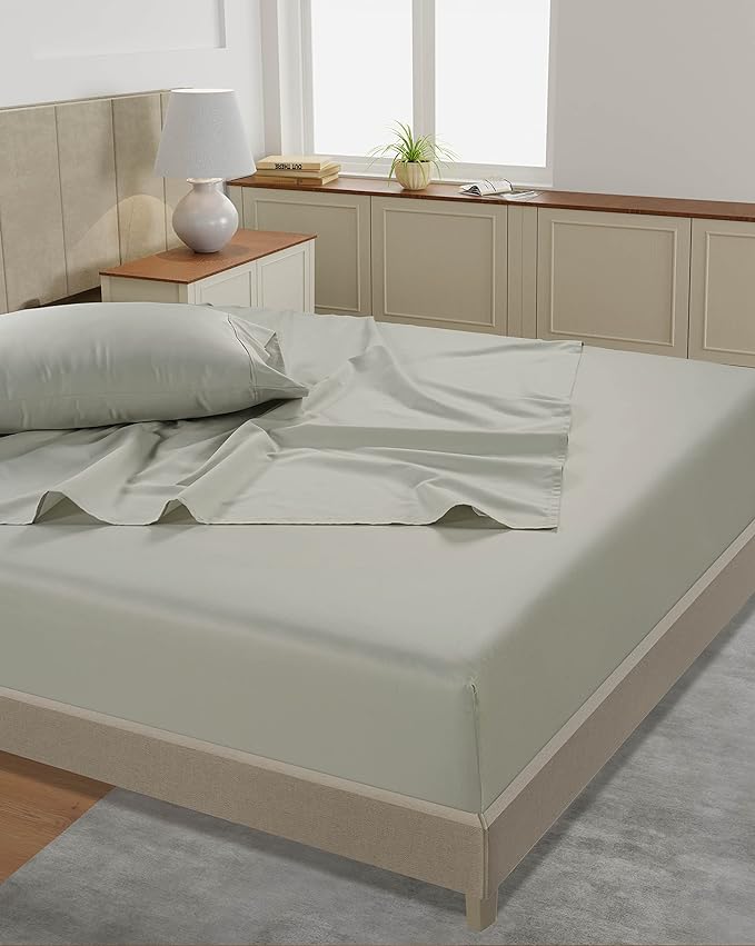 LANE LINEN Twin Sheets Set - 450 Thread Count Premium Sateen Weave for Gentle Feel On Skin - 100% Cotton Hotel Quality Luxury for Single Beds - Securely Fits Mattresses Upto 15'' Deep - Moonstruck