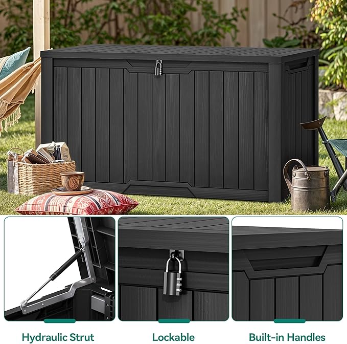 YITAHOME XXL 240 Gallon Large Outdoor Storage Deck Box for Patio Furniture, Outdoor Cushions, Garden Tools and Sports/Pools Equipment, Weather Resistant Resin, Lockable (Black)
