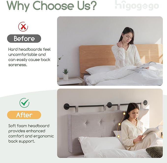 HIGOGOGO Wall Mounted Headboards for Queen Size Bed, Hanging Head Board Wall with Button Tufting, Adjustable Height Headboard for Bedroom,Grey