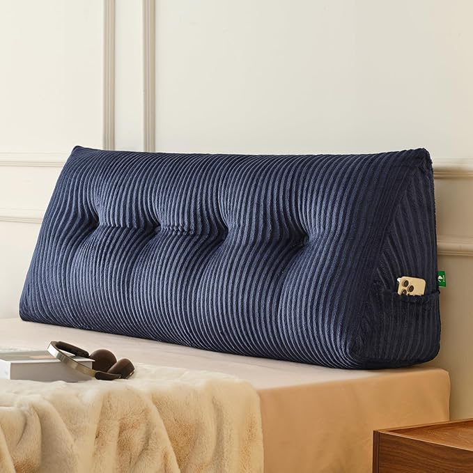 Z-hom Large Headboard Pillow Full, NO ROLL Pillow, Wedge Pillow Headboard for Sitting Up in Bed, Backrest Support Triangular Cushion for Reading, Gap Pillow w/Removable Washable Cover,Blue