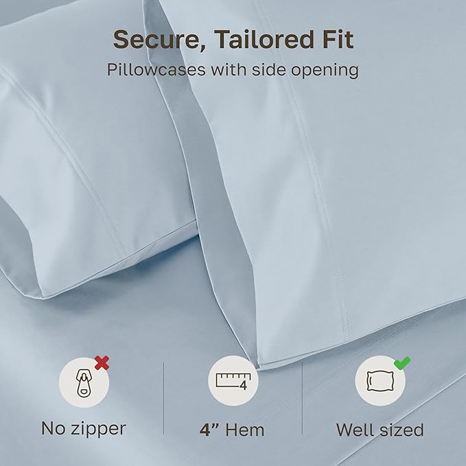 California Design Den Pillowcases Queen Size Set of 2 - Luxuriously Soft and Thick 800 Thread Count, Smooth Sateen, Natural 100% Cotton Pillowcases Standard/Queen, Durable - Blue (Grey Tone)