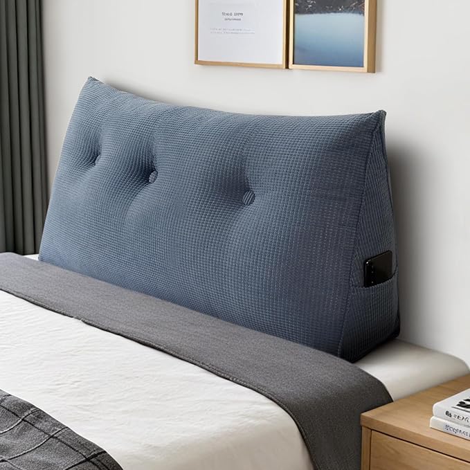 Huatean Home Soft Headboard Pillow Twin Size, Wall Backrest Wedge Pillow Headboard Twin XL, Reading Backboard Pillows, Large Dorm Daybed Bolster Pillows for Back Support with Removable Cover, Blue