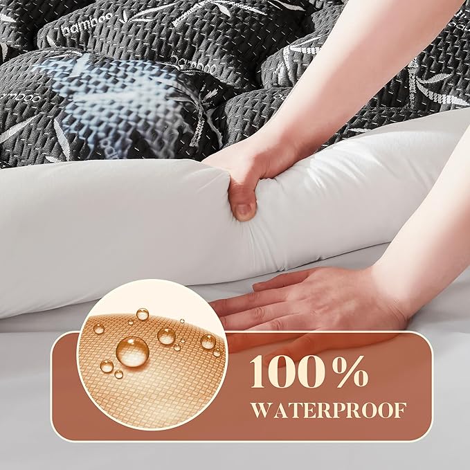 PRIMESOFT 100% WaterprooTwin Size Mattress Topper, Thick Pillow Top Mattress Pad，Up to 21 Inch Deep Pocket, Soft Breathable Mattress Pad for Back Pain, Protector Cover(Black)