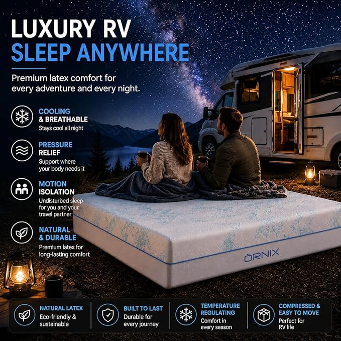 Ornix 10 Inch Short Queen RV Mattress 60x75, Gel Memory Foam RV Mattress in a Box, Cooling Medium Firm Camper Mattress, Fiberglass Free CertiPUR-US RV Queen Mattress for Travel Trailer & Camper