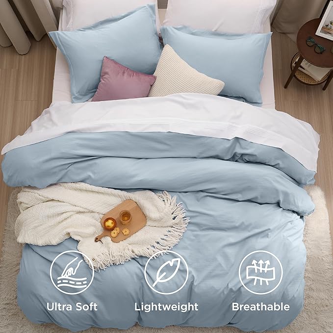 Bedsure Celestial Blue Duvet Cover Queen Size - 3 Pieces Prewashed Extra Soft Bedding Set, Includes 1 Duvet Cover 90x90 Inches with Zipper Closure & 2 Pillow Shams, Comforter Not Included