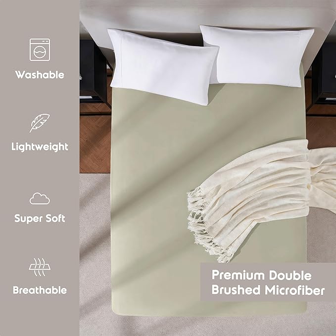 Nestl 2 Pack Light Sage Fitted Sheet Extra Deep Pocket, Hotel Luxury KingFitted Sheet Only Easily Fits 18 to 24 Inch Mattress, Super Soft, Wrinkle-Free and Breathable with Corner Straps