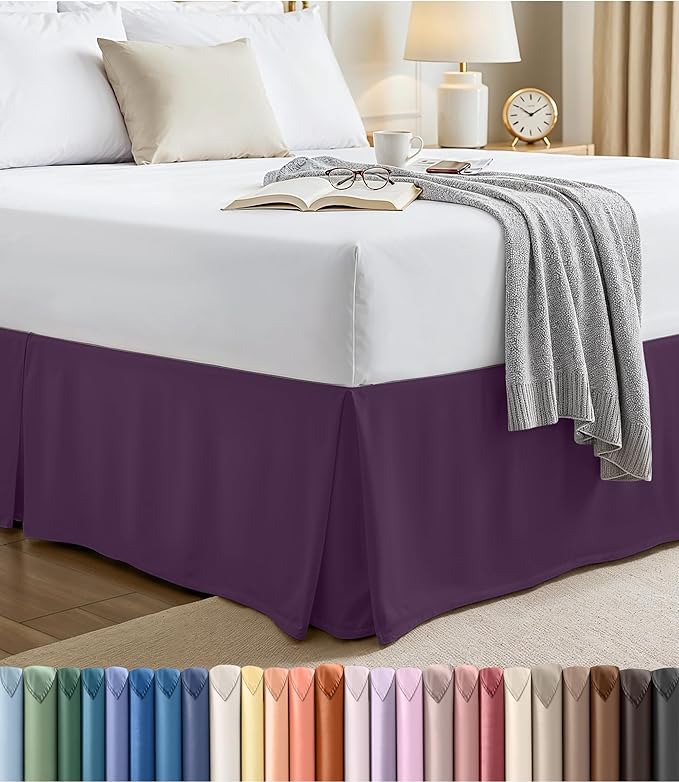 Utopia Bedding Queen Bed Skirt - Soft Quadruple Pleated Ruffle - Easy Fit with 16 Inch Tailored Drop - Hotel Quality, Shrinkage and Fade Resistant (Queen, Purple)
