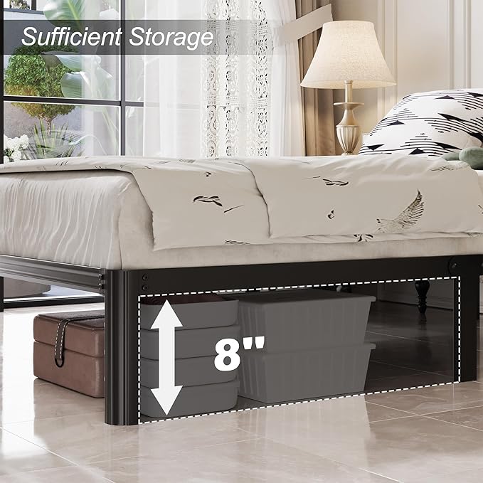 Lutown-Teen 10 Inch Full Size Bed Frame with Rounded Corner Legs, 2000 LBS Heavy Duty Metal Full Platform Bed Frame No Box Spring Needed, Noise Free, Easy Assembly, Black