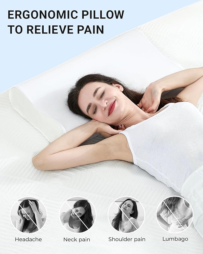 Elviros Memory Foam Pillows for Neck Pain Relief, Adjustable Height Cooling Bed Pillow for Sleeping, Ergonomic Orthopedic Cervical Neck Pillow for Side and Back Sleepers, Queen Size, 23.6"×14"×5.3"