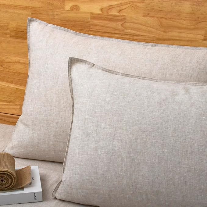 CHUFFED 100% French Linen Pillow Cases Queen Size Set of 2, Stone Washed Flax Pillow Shams with Zipper Closure - Breathable & Cooling for Hot Sleepers,20x30 Inches, Natural Linen