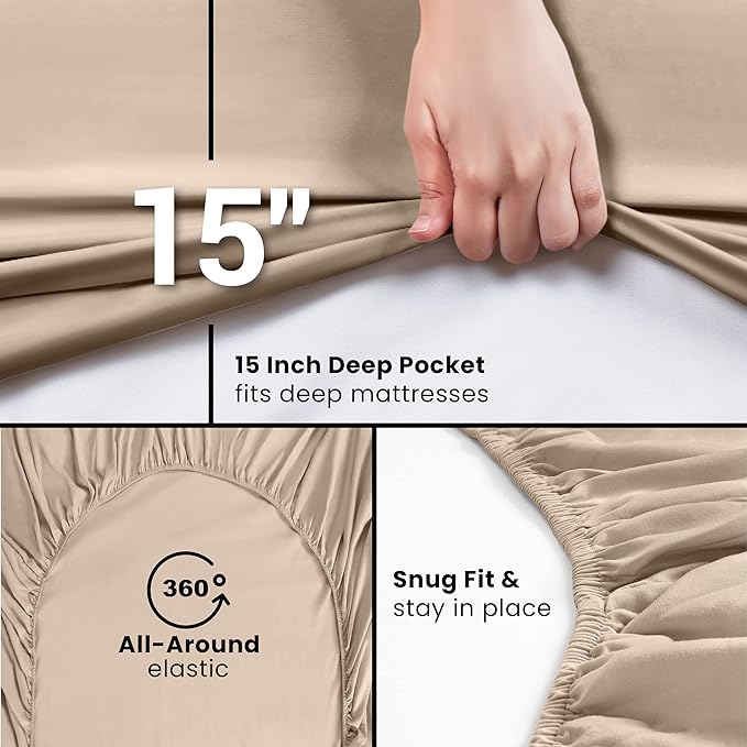 Utopia Bedding King Fitted Sheets - Bulk Pack of 2 Bottom Sheets - Soft Brushed Microfiber - Deep Pockets - Shrinkage & Fade Resistant - Easy Care (King, Beige)