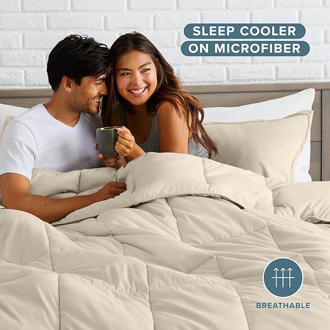 Bare Home Comforter Set - Oversized King Size - Ultra-Soft - Goose Down Alternative - Premium 1800 Series - All Season Warmth (Oversized King, Sand)