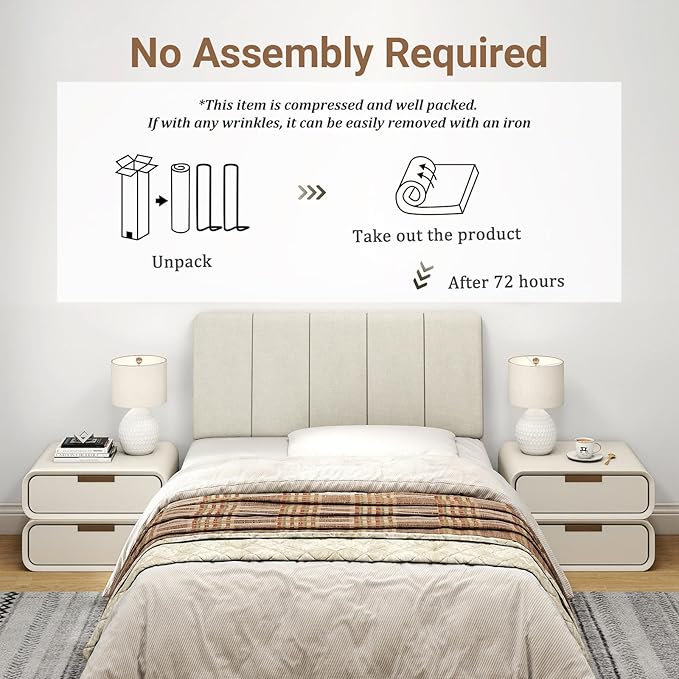 Twin Size Headboard Only-No Assembly, Upholstered Headboard Twin Size Linen Fabric Modern Style Headboards Extra-Thick, Beige