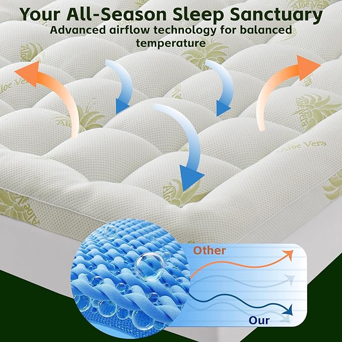 2~3In Mattress Topper King Size Aloe Viscose Derived from Bamboo Pillow Top - Extra Thick Padded Mattress Pad Protector, Breathable Deep Pocket 8-21, 1100GMS