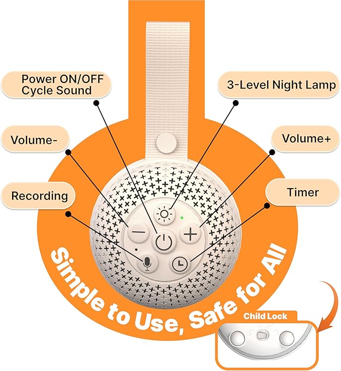 White Noise Machine with 16 Soothing Sounds and Voice Recording， Portable Sleep Sound Therapy with 3 Night Lights， Rechargeable Timer for Baby Adults Travel