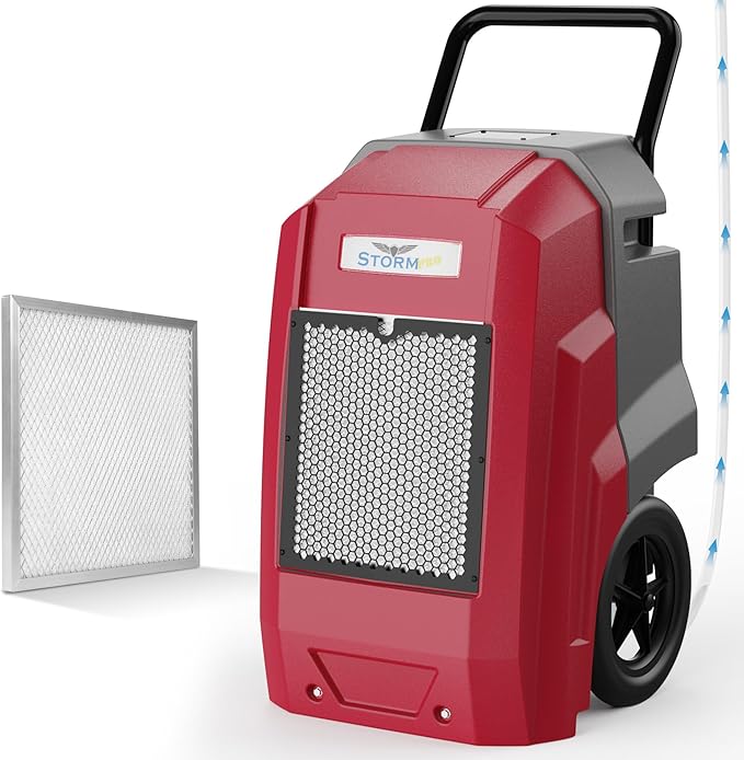ALORAIR 180 PPD Commercial Dehumidifier with Pump, LGR Technology, Heavy-duty for Water Damage Restoration, Flood Cleanup and Basements, 6-Year Warranty, Storm Pro (Red)
