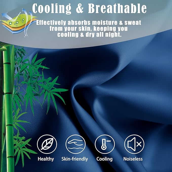 Body Cooling Pillow Cases Cover, Bamboo Rayon Pillowcases with Zipper Closure, Cool & Breathable Pillow Case for Hot Sleepers and Night Sweats, 20x54 inches, Deep Blue