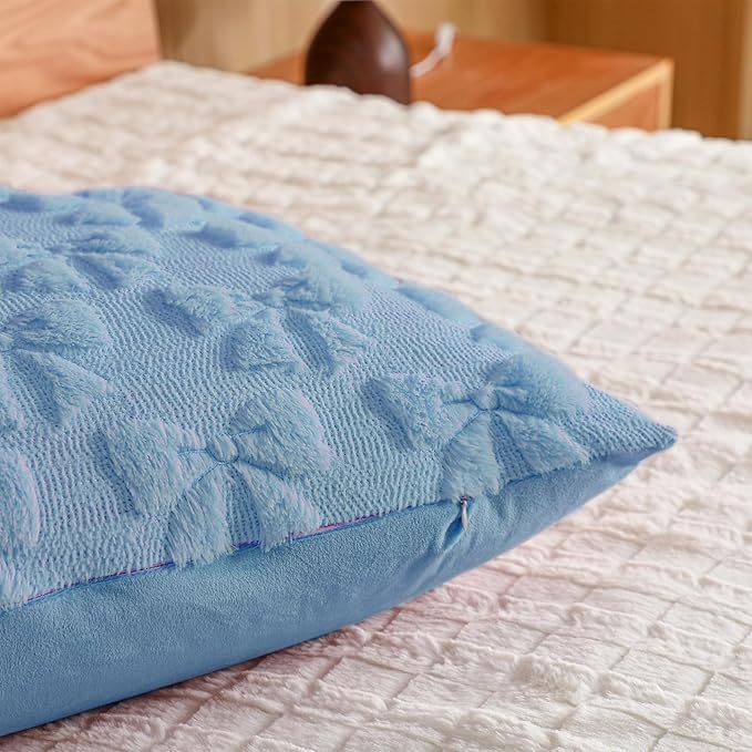 SmoothNovelty Blue Bow Body Pillow Cover 20 x 54 Inches Coquette Long Body Pillowcase with Zipper Closure Coquette Room Decor Cute Faux Fur Soft Aesthetic Pillow Covers for Bed Sofa Couch