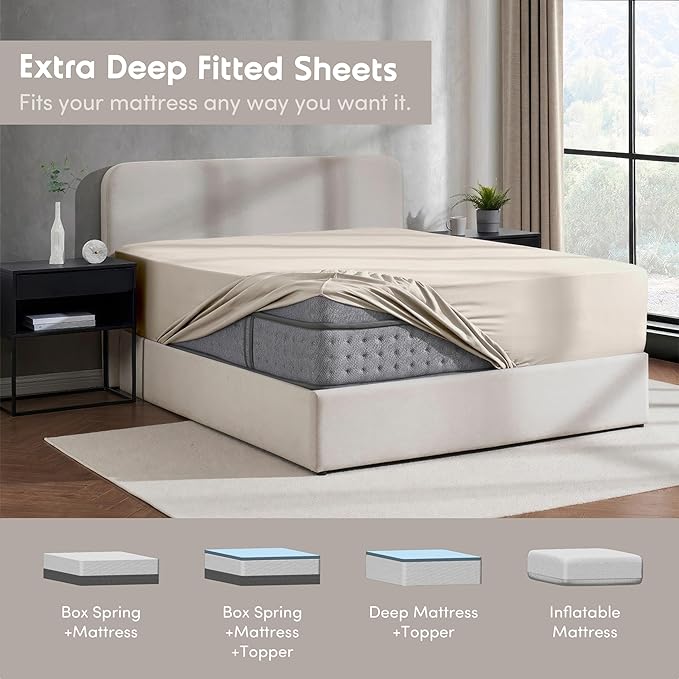 Nestl Linen California King Fitted Sheet Extra Deep Pocket, Hotel Luxury Cal King Fitted Sheet Only Easily Fits 18 to 24 Inch Mattress, Super Soft, Wrinkle-Free, and Breathable with Corner Straps