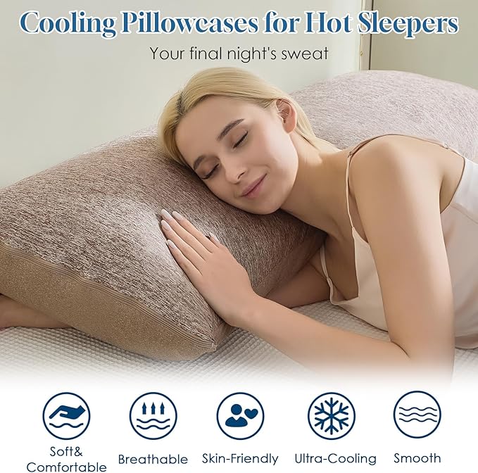 CHOSHOME Cooling Pillow Cases Zipper Pillow Covers Q-Max > 0.45 Zippered Pillowcases for Hot Sleepers, Soft, Breathable, Skin-Friendly, 2 Pack (Queen, 20"x30", Brown)