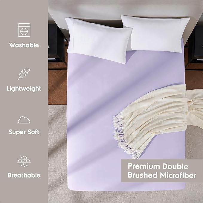 Nestl 2 Pack Lavender Fitted Sheet Extra Deep Pocket, Hotel Luxury FullFitted Sheet Only Easily Fits 18 to 24 Inch Mattress, Super Soft, Wrinkle-Free and Breathable with Corner Straps