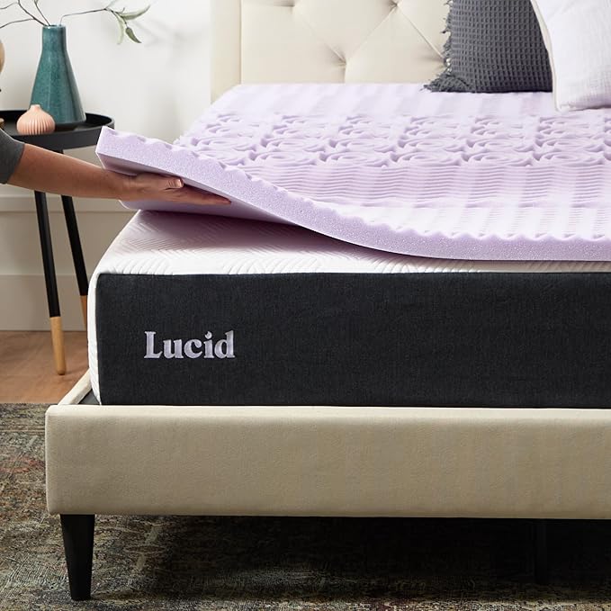 LUCID Lavender Infused 2 Inch Memory Foam Mattress Topper with 5 Zones – Twin Size – Plush Feel – CertiPUR Certified – Dorm Room Essentials
