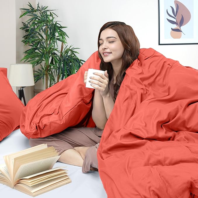 Utopia Bedding Duvet Cover Queen Size - 3 Piece with Zipper Closure - 1 Comforter Cover 90X90 Inches & 2 Pillow Shams 20X26 Inches (Coral) Comforter Not Included