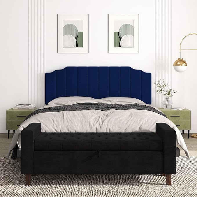 Befurtori King Size Headboard Only, Velvet Wall Mounted Headboard King for Adjustable Bed Modern Upholstered Head Board Easy Assembly, Navy Blue