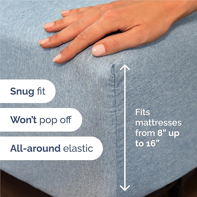 Full 6 Piece Sheet Set - Comfy, Breathable & Cooling - Soft Hotel Luxury Bedding for Women, Men, Kids, Teens and Children - 1 Flat & 1 Fitted Sheet & 4 Pillowcases with Deep Pockets - Heathered Blue