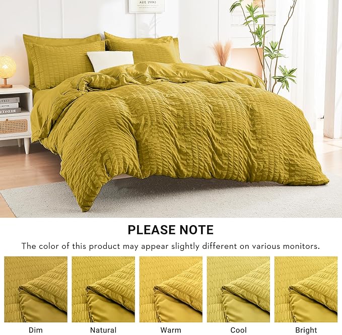 HYMOKEGE Mustard Yellow Full Size Comforter Sets Seersucker 7 Pieces, All Season Luxury Bed in a Bag for Bedroom, Bedding Set with Comforter, Sheets, Pillowcases & Shams