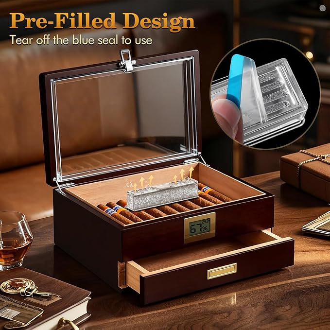 Pre-Filled Cigar Humidifier (4-pack)– Ready-to-Use Crystal Gel Humidifier, Cigar Humidor Accessories, Maintains Ideal 65-70% Cigars Humidity