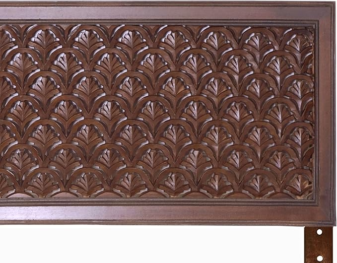 COTTON CRAFT Solid Wood Sturdy Queen Headboard - Compatible with All Bed Frames - Intricate Hand Carved - Bohemian Transitional - Beautiful for Any Bedroom - Taj - Antique Brown