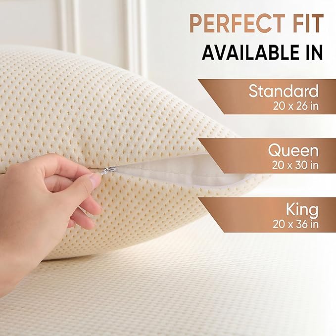 2-Pack Deluxe Cooling Organic Pillow Protectors Standard Size – Organic Cotton Percale, Waterproof & Breathable Zippered Encasements, Crisp & Breathable Feel, OCS Blended & Oeko-TEX Certified