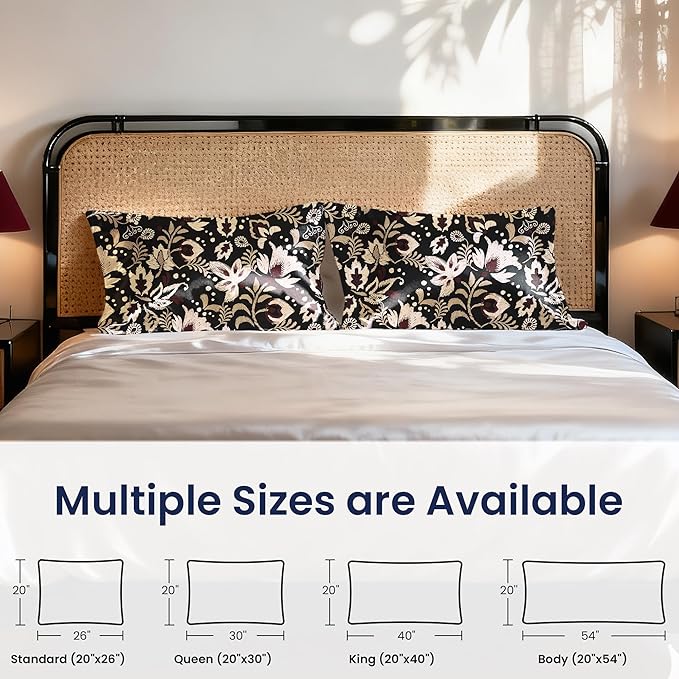 EXQ Home Satin Pillowcase for Hair and Skin Queen - Printed Red Flowers Silk Pillow Cases 2 Pack 20x30 inches - Satin Pillow Cases Set of 2 with Envelope Closure, Gifts for Women Men