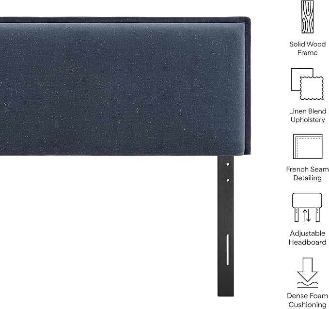 Modway Camille Full Size Upholstered Linen Blend Headboard with Removable Slipcover – in Denim - Padded Pillow Style Headboard with Adjustable Mounting for Full Beds